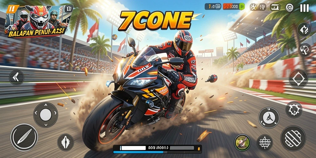 Tampilan gameplay 7CONE yang mendebarkan dan penuh aksi.