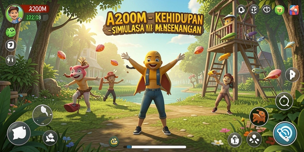 Tangkapan layar A200M menunjukkan karakter menjalani kehidupan sehari-hari di dunia simulasi.