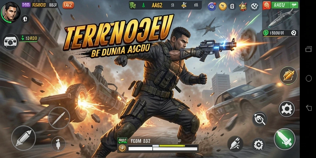 Screenshot utama AA62 menampilkan aksi pertarungan seru dalam game.