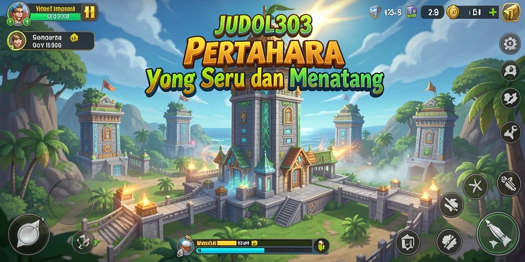 Screenshot JUDOL303 menampilkan pertahanan menara yang strategis dan intens.