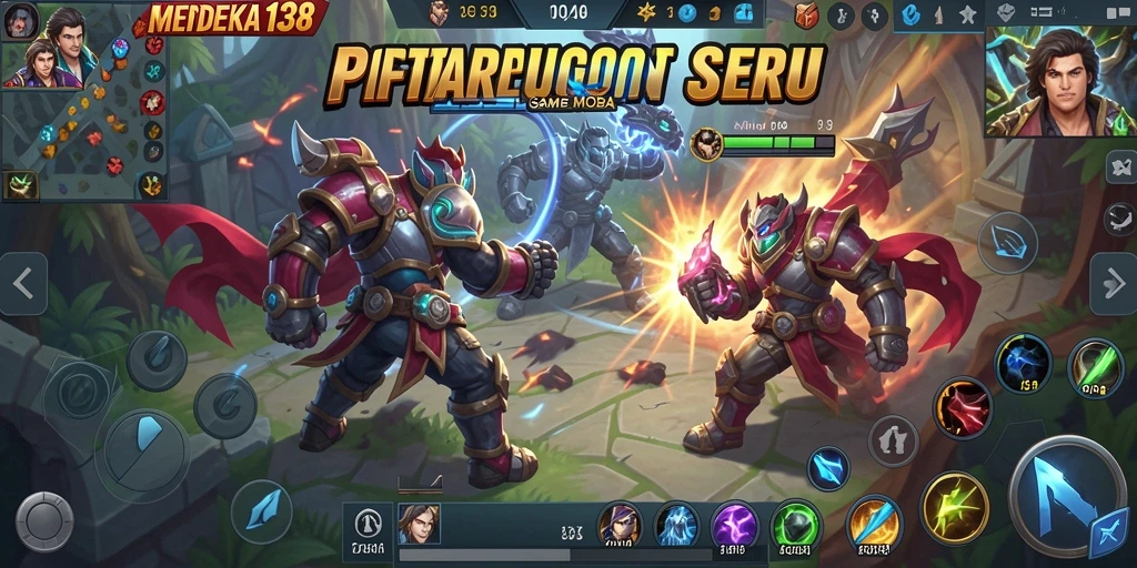 Gameplay seru MERDEKA138 dengan aksi pertempuran MOBA yang intens.