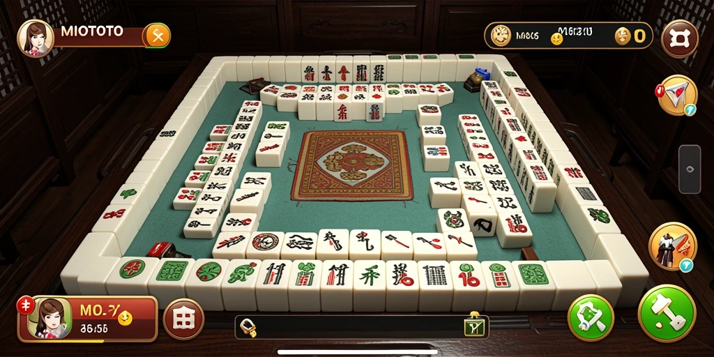 Tampilan gameplay seru di MIOTOTO dengan berbagai tantangan Mahjong.
