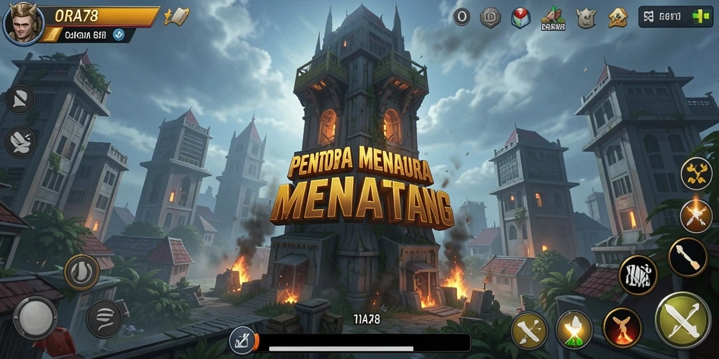 Tangkapan layar gameplay ORA78 menampilkan menara dan musuh yang dinamis.