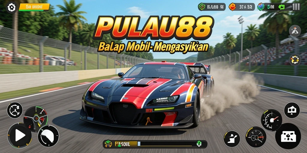 Screenshot utama PULAU88 menampilkan aksi balapan yang mendebarkan.
