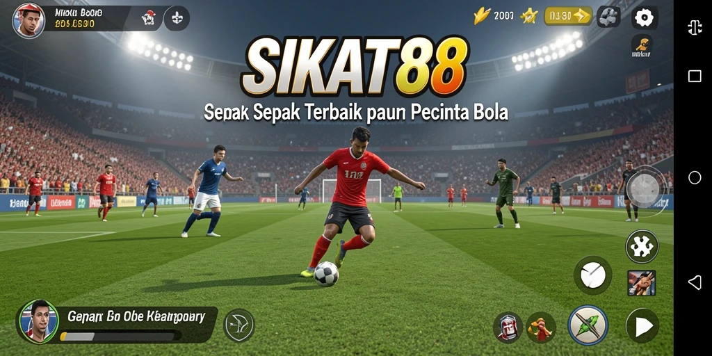 Screenshot gameplay SIKAT88 menampilkan aksi sepak bola yang intens.